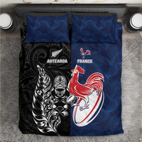 France And New Zealand Rugby Bedding Set Les Bleus Rooster With Maori Tiki - Polynesian Pride