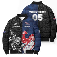 France And New Zealand Rugby Custom Bomber Puffer Jacket Les Bleus Rooster With Maori Tiki LT05 - Polynesian Pride
