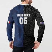 France And New Zealand Rugby Custom Button Sweatshirt Les Bleus Rooster With Maori Tiki LT05 - Polynesian Pride