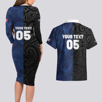 France And New Zealand Rugby Custom Couples Matching Long Sleeve Bodycon Dress and Hawaiian Shirt Les Bleus Rooster With Maori Tiki LT05 - Polynesian Pride