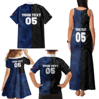 France And New Zealand Rugby Custom Family Matching Tank Maxi Dress and Hawaiian Shirt Les Bleus Rooster With Maori Tiki LT05 - Polynesian Pride