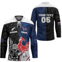 France And New Zealand Rugby Custom Hockey Jersey Les Bleus Rooster With Maori Tiki - Polynesian Pride