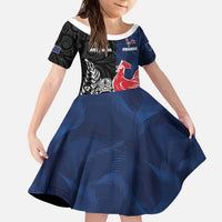 France And New Zealand Rugby Custom Kid Short Sleeve Dress Les Bleus Rooster With Maori Tiki - Polynesian Pride