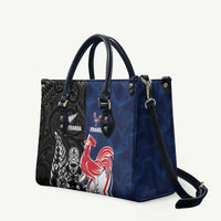 France And New Zealand Rugby Leather Bag Les Bleus Rooster With Maori Tiki - Polynesian Pride