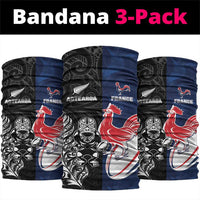 France And New Zealand Rugby Neck Gaiter Les Bleus Rooster With Maori Tiki LT05 package One Size: 25*50cm Black - Polynesian Pride