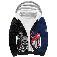 France And New Zealand Rugby Custom Sherpa Hoodie Les Bleus Rooster With Maori Tiki LT05 Unisex Black - Polynesian Pride
