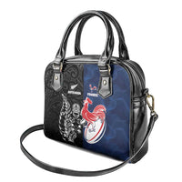 France And New Zealand Rugby Shoulder Handbag Les Bleus Rooster With Maori Tiki LT05 - Polynesian Pride