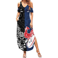 France And New Zealand Rugby Custom Summer Maxi Dress Les Bleus Rooster With Maori Tiki - Polynesian Pride