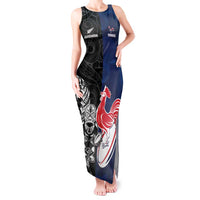 France And New Zealand Rugby Custom Tank Maxi Dress Les Bleus Rooster With Maori Tiki - Polynesian Pride