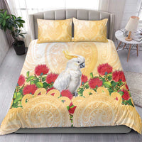 New Zealand Aotearoa Cockatoo Bedding Set Maori Pattern With Pohutukawa Flowers