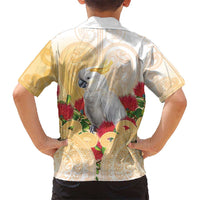 New Zealand Aotearoa Cockatoo Family Matching Off Shoulder Maxi Dress and Hawaiian Shirt Maori Pattern With Pohutukawa Flowers LT05 - Polynesian Pride