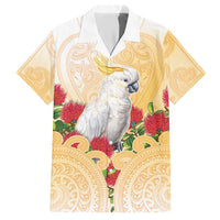 New Zealand Aotearoa Cockatoo Hawaiian Shirt Maori Pattern With Pohutukawa Flowers LT05 Beige - Polynesian Pride