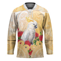 New Zealand Aotearoa Cockatoo Hockey Jersey Maori Pattern With Pohutukawa Flowers LT05 Unisex Beige - Polynesian Pride