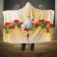 New Zealand Aotearoa Cockatoo Hooded Blanket Maori Pattern With Pohutukawa Flowers
