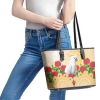 New Zealand Aotearoa Cockatoo Leather Tote Bag Maori Pattern With Pohutukawa Flowers