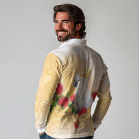 New Zealand Aotearoa Cockatoo Long Sleeve Polo Shirt Maori Pattern With Pohutukawa Flowers