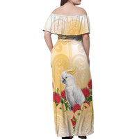 New Zealand Aotearoa Cockatoo Off Shoulder Maxi Dress Maori Pattern With Pohutukawa Flowers LT05 - Polynesian Pride