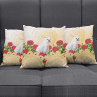 New Zealand Aotearoa Cockatoo Pillow Cover Maori Pattern With Pohutukawa Flowers LT05 - Polynesian Pride
