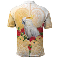 New Zealand Aotearoa Cockatoo Polo Shirt Maori Pattern With Pohutukawa Flowers