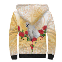 New Zealand Aotearoa Cockatoo Sherpa Hoodie Maori Pattern With Pohutukawa Flowers
