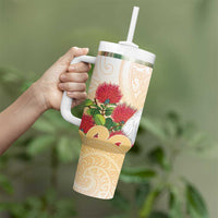New Zealand Aotearoa Cockatoo Tumbler With Handle Maori Pattern With Pohutukawa Flowers