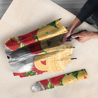 New Zealand Aotearoa Cockatoo Umbrella Maori Pattern With Pohutukawa Flowers
