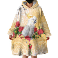 New Zealand Aotearoa Cockatoo Wearable Blanket Hoodie Maori Pattern With Pohutukawa Flowers