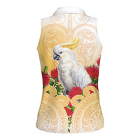 New Zealand Aotearoa Cockatoo Women Sleeveless Polo Shirt Maori Pattern With Pohutukawa Flowers