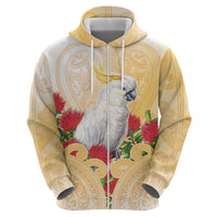 New Zealand Aotearoa Cockatoo Zip Hoodie Maori Pattern With Pohutukawa Flowers LT05 - Polynesian Pride