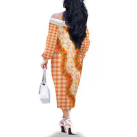 Orange Hawaii Palaka Family Matching Off The Shoulder Long Sleeve Dress and Hawaiian Shirt Hawaiian Ilima Lei LT05 - Polynesian Pride