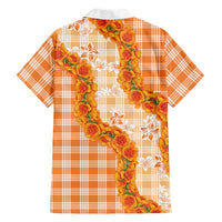 Orange Hawaii Palaka Family Matching Off Shoulder Maxi Dress and Hawaiian Shirt Hawaiian Ilima Lei