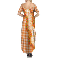 Orange Hawaii Palaka Family Matching Summer Maxi Dress and Hawaiian Shirt Hawaiian Ilima Lei