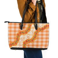 Orange Hawaii Palaka Leather Tote Bag Hawaiian Ilima Lei LT05 - Polynesian Pride