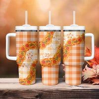 Orange Hawaii Palaka Tumbler With Handle Hawaiian Ilima Lei