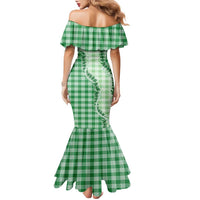 Green Hawaii Palaka Family Matching Mermaid Dress and Hawaiian Shirt Hawaiian Pikake Lei