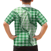 Green Hawaii Palaka Family Matching Off The Shoulder Long Sleeve Dress and Hawaiian Shirt Hawaiian Pikake Lei LT05 - Polynesian Pride