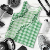 Green Hawaii Palaka Men Tank Top Hawaiian Pikake Lei