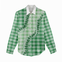 Green Hawaii Palaka Women Casual Shirt Hawaiian Pikake Lei