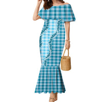 Blue Hawaii Palaka Family Matching Mermaid Dress and Hawaiian Shirt Hawaiian Pikake Lei