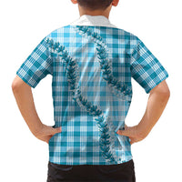 Blue Hawaii Palaka Family Matching Short Sleeve Bodycon Dress and Hawaiian Shirt Hawaiian Pikake Lei