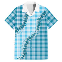 Blue Hawaii Palaka Family Matching Short Sleeve Bodycon Dress and Hawaiian Shirt Hawaiian Pikake Lei