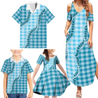 Blue Hawaii Palaka Family Matching Summer Maxi Dress and Hawaiian Shirt Hawaiian Pikake Lei LT05 - Polynesian Pride