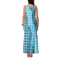 Blue Hawaii Palaka Family Matching Tank Maxi Dress and Hawaiian Shirt Hawaiian Pikake Lei