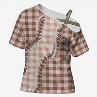 Beige Hawaii Palaka Cross Shoulder Shirt Hawaiian Pikake Lei LT05 Female Beige - Polynesian Pride