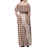 Beige Hawaii Palaka Off Shoulder Maxi Dress Hawaiian Pikake Lei LT05 - Polynesian Pride
