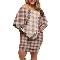 Beige Hawaii Palaka Off Shoulder Short Dress Hawaiian Pikake Lei LT05 Women Beige - Polynesian Pride
