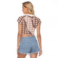 Beige Hawaii Palaka Raglan Cropped T Shirt Hawaiian Pikake Lei LT05 - Polynesian Pride