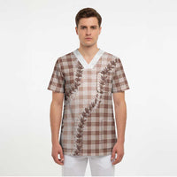 Beige Hawaii Palaka Scrub Top Hawaiian Pikake Lei LT05 - Polynesian Pride