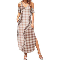 Beige Hawaii Palaka Summer Maxi Dress Hawaiian Pikake Lei LT05 Women Beige - Polynesian Pride