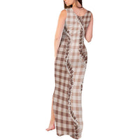 Beige Hawaii Palaka Tank Maxi Dress Hawaiian Pikake Lei LT05 - Polynesian Pride